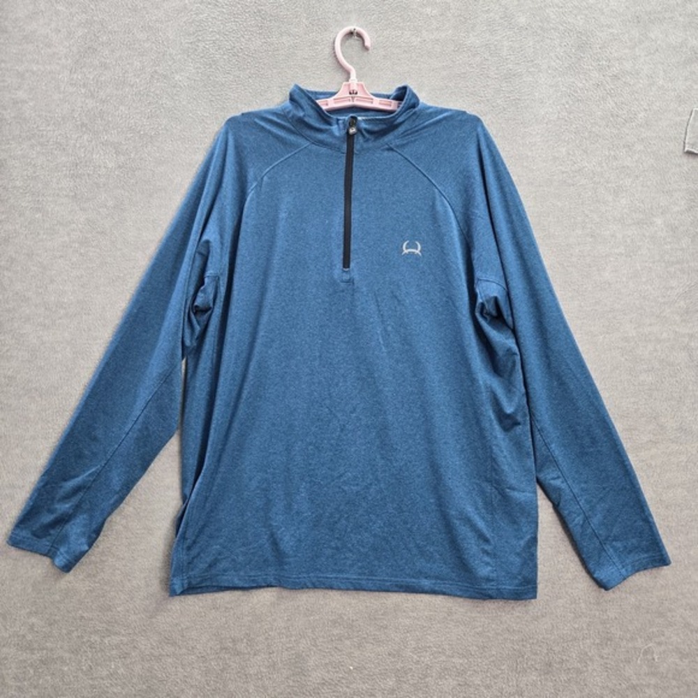 Cinch Men Sweatshirt XL Blue 1/4 Zip Pullover Logo Mock Neck Pullover Activewear